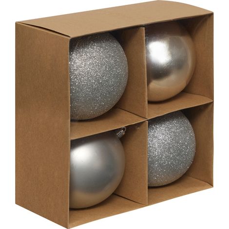 Déco de sapin Lot de 4 Boules de Noël GM D 10 cm - Argent - Feeric Christmas (1/4)