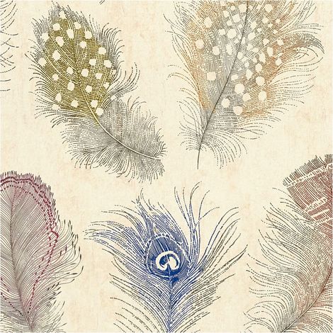 Exclusive luxury wallpaper wall Profhome 791866 hot embossed non-woven wallpaper slightly textured with feather pattern matt cream blue red brown yellow 5,33 m2 (1/5)