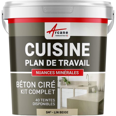 Béton ciré cuisine, plan de travail, crédence, évier sol et mur revêtement mural décoratif kit complet - 5 m² (en 2 couches) Lin Beige - ARCANE INDUSTRIES