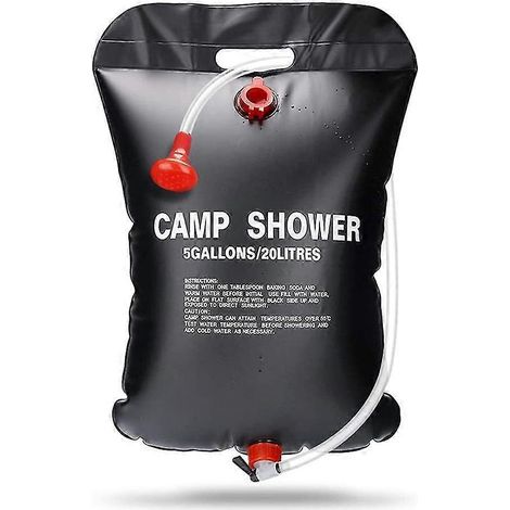 Sac de douche solaire portable pour l'extérieur, 20 litres (5 gallons), avec tuyau amovible et pommeau de douche marche/arrêt, idéal pour le camping, la plage et la natation en plein air. (1/5)
