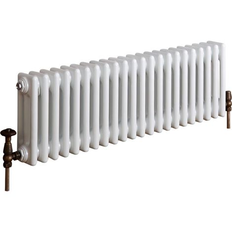 Hudson Reed – Radiateur horizontal à colonnes blanc 30cm x 101cm – Acier 1,5mm – Puissance 889W – IP67 pour humidité – Installation murale ou au sol