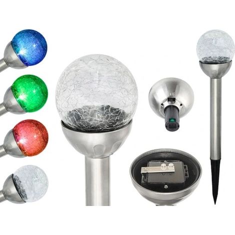 Lampe solaire de jardin GLOBE en verre dépoli 2 LED blanc/couleur P-482