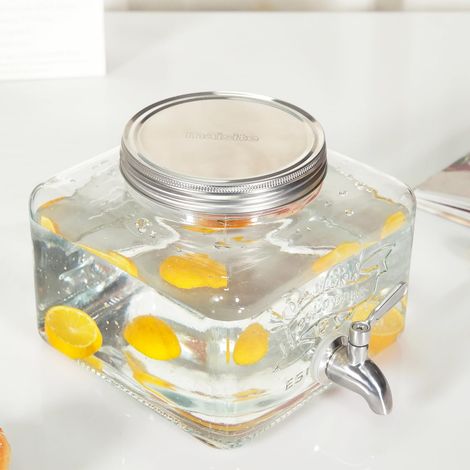 Distributeur de boissons de 3,5 L (verre) avec robinet (en acier inoxydable) – Distributeur d'eau de réfrigérateur avec robinet, distributeur de boissons en verre rechargeable avec couvercle (1/5)