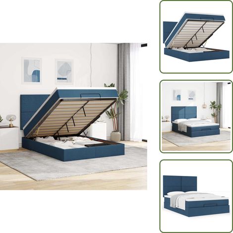 Letto con testiera - vidaXL Struttura Letto Pouf con Materasso Blu 140x190 cm in Tessuto - Materasso morbido