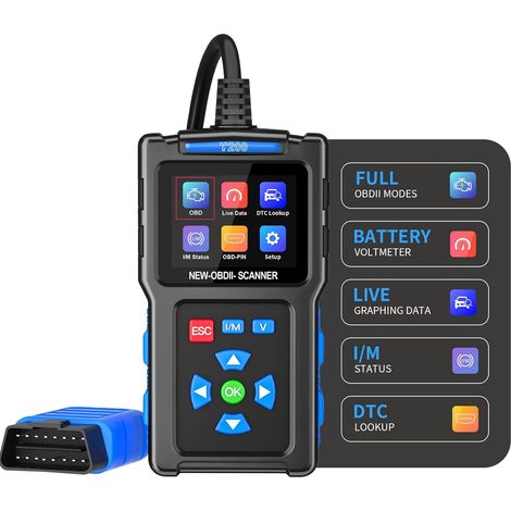 OBD2-Autodiagnosetool, T200 OBD2-Mehrmarken-OBDII-Scanner-Motorsystemdiagnosetool, kompatibel mit Benzinfahrzeugen mit OBD2-Protokoll
