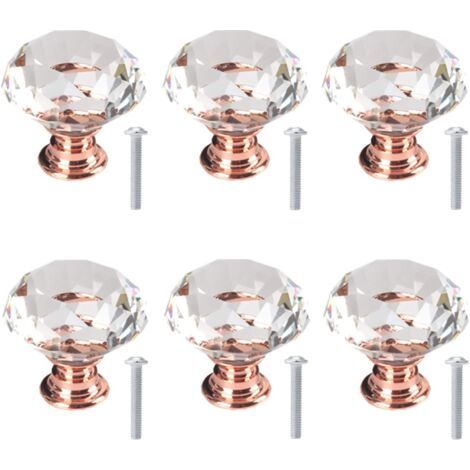 6 pièces (332,8 cm) poignées de porte en cristal de base en or rose, poignées de meubles en diamant, poignées d'armoire, poignées décoratives (1/4)