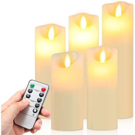5x candele a LED con timer funzione fiamma tremolante telecomando 5 dimensioni dimmerabile elettrico candele di cera reale batteria bianco (1/4)
