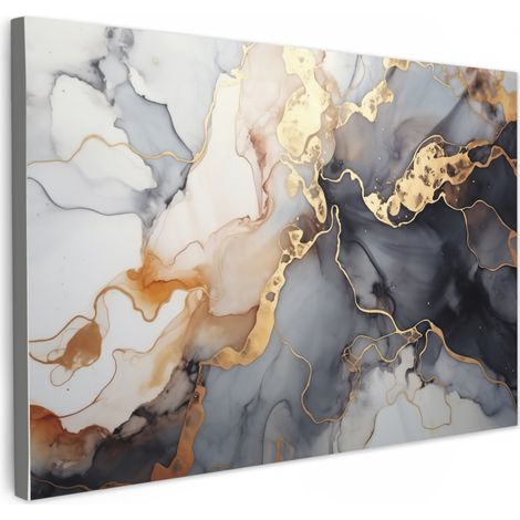 TABLEAU SUR TOILE Marbre - Noir - Or - Blanc Toile Peinture Grand Format XXL 150x100 cm