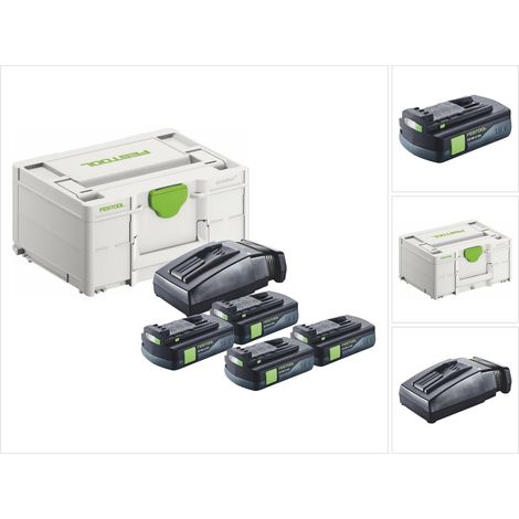 Festool Energie Set 4x BP 18 Li 3,0 C Akku 18 V 3,0 Ah / 3000 mAh Li-Ion ( 4x 577658 ) + TCL 6 Ladegerät ( 201135 ) + Systainer