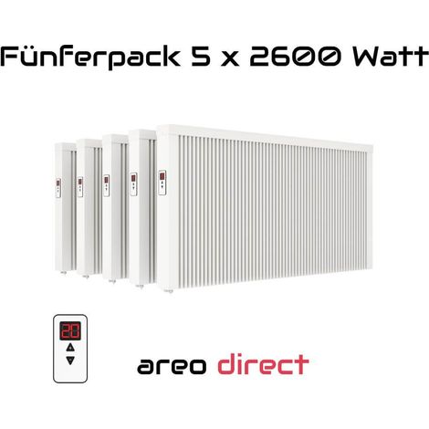 Elektroheizung Fünferpack 5x  2600 Watt Flächenspeicherheizung areo direct  - simples Thermostat - Appsteuerung ohne Zusatzhardware möglich von eVARMO (1/5)