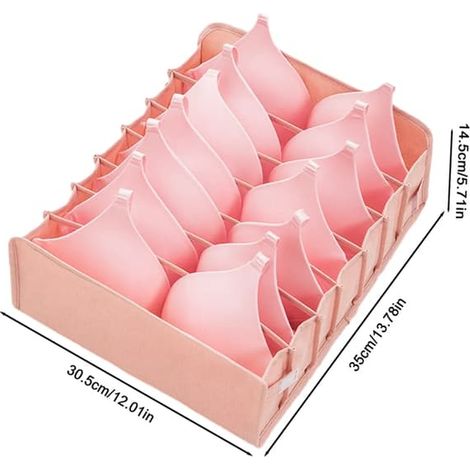 Boîte de rangement pour sous-vêtements à compartiments, lavable et pliable, 35 x 30,5 x 14,5 cm (rose)