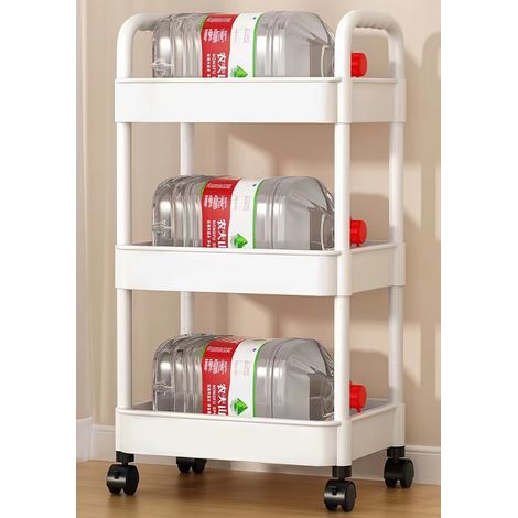 Chariot de Rangement 3 Niveaux ABS Noir/Blanc 41x27x73cm Roues Pivotantes Poignée Flexible Cuisine Salle de Bain Bureau (1/5)