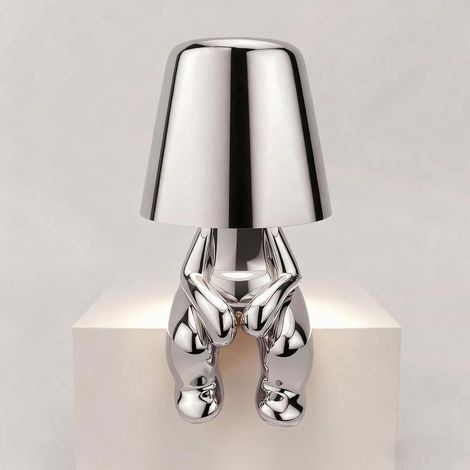 Lampe de Table LED sans Fil Créative Rechargeable à Pile Lampe Portative Réglable en Luminosité Design de Modèle Mignon pour Restaurant Chambre à Coucher Patio Studio Article Noël Argent-L (1/5)