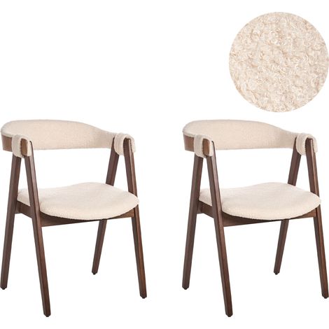 Conjunto de 2 sillas de comedor estilo retro asiento tapizado bouclé madera oscura y beige Maroa (1/5)