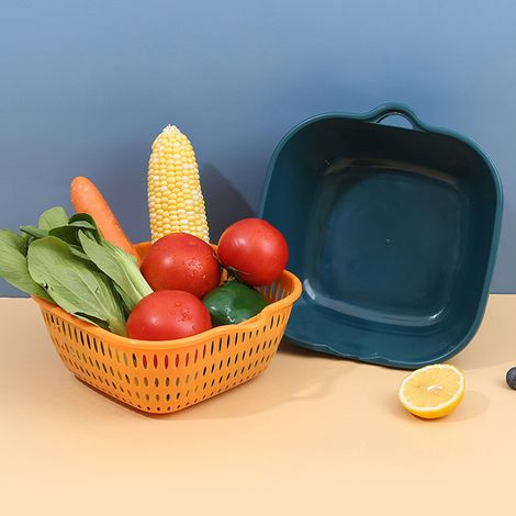 Passoire à fruits et légumes à plusieurs niveaux, panier à linge de cuisine avec trou de suspension, bleu et jaune, 20 x 18 x 8 cm / 7,9 x 7,1 x 3,1 pouces (1/4)