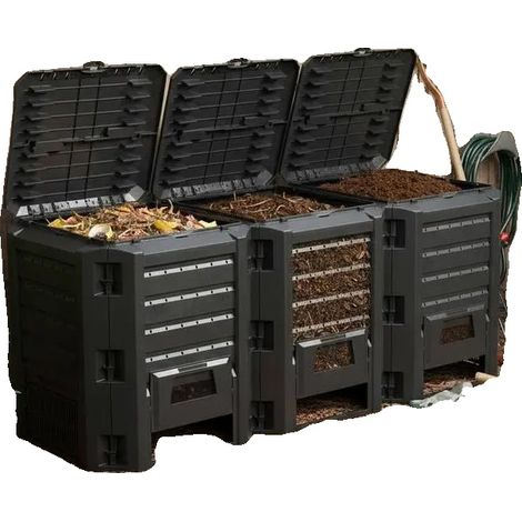 Bac à compost, capacité de 1200 litres, remplissage facile par le haut, Chocolat (1/2)