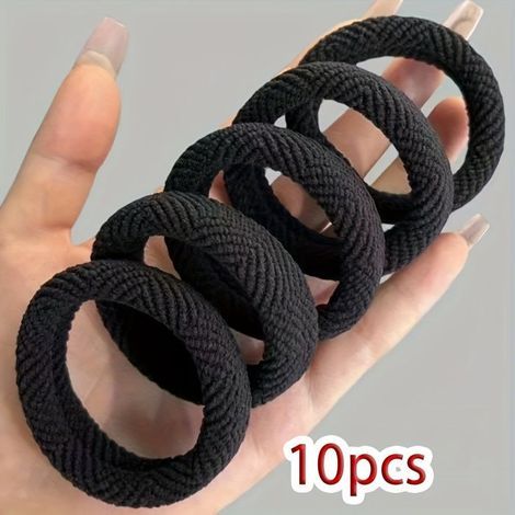 BelleRise – 10er-Pack gestreifte Haargummis im Boho-Stil – extra dick, nahtlos und extrem dehnbar (Schwarz) (1/5)