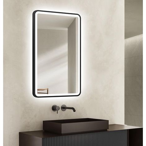 Miroir de Salle de Bain avec éclairage 45 x 75 cm, LED Blanc Neutre, Cadre en ABS Noir, résistant aux éclaboussures IP24 (1/5)