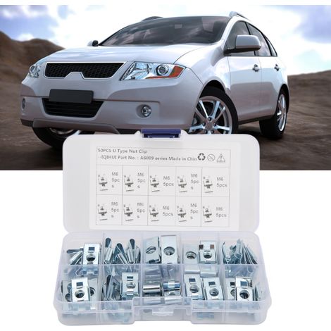 50 Pièces Attaches Rapides Voiture Type U, Résistance à la Rouille, Rondelles Écrous en Métal Forme U pour Panneaux de Carrosserie Auto M6 (1/5)