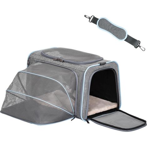 Sac de transport pliable pour chat et chien, extensible, gris, L (1/5)