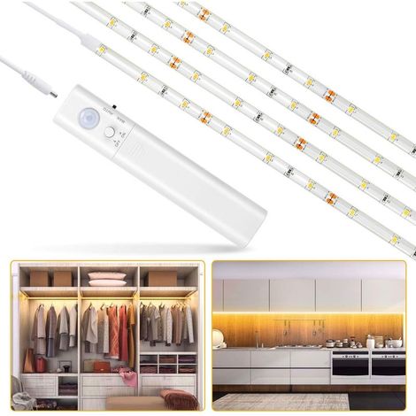 Schrankleuchte, 60 LEDs, 1 m langer Nachtlichtstreifen, Bewegungsmelderleuchte für Kleiderschrank/Garderobe/Treppenhaus/Flur/Schrank, batteriebetrieben (100 cm) (1/5)