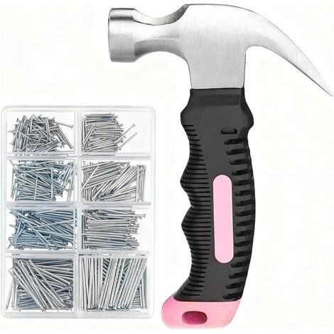 Pair Assortiment de 560 petits clous pour accrocher des photos et petit marteau de 325 g, mini marteau avec matériel de clous assortis (1/5)