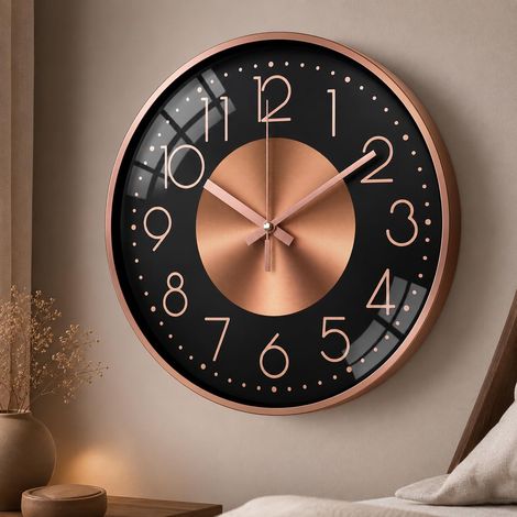 Horloge murale 30,5 cm silencieuse sans tic-tac, fonctionne à piles, ronde, moderne, décorative, chiffres arabes, horloge murale en aluminium pour salon, chambre à coucher, cuisine, bureau (1/5)