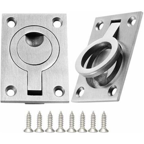 Poignée de Tiroir 2 Pièces Casier Cabinet Poignée Poignées en Acier Inoxydable Bateaux Poignée Marine Trappe Encastrée pour Bateau Poignée de Traction Encastrée avec 8 Vis (64 x 46 mm) (1/4)