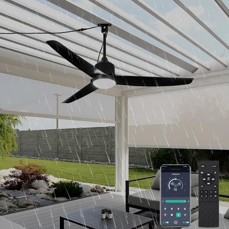 Ceiling Fan with Light and Remote Control IP65 Waterproof Ceiling Fan LED Silent Reversible Dimmable 6 Speeds Ceiling Fan with Modern Light DC for Bedroom (1/5)