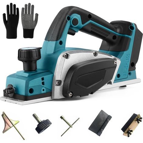 Raboteuse sans fil compatible avec les batteries Makita 18V, largeur de rabotage 82 mm, profondeur de coupe 2 mm, vitesse 16500 tr/min, raboteuse pour le travail du bois (batterie non incluse). (1/5)