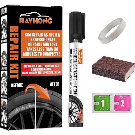 Kit de réparation de rayures pour jantes en alliage noir, stylo réparateur de rayures pour jantes, kit de réparation de rayures pour jantes en alliage (1/4)