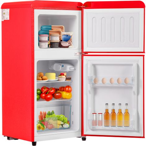 Modernluxe - Réfrigérateur rétro 60 L avec congélateur 22 L, éclairage LED - Rouge [Classe énergétique E]