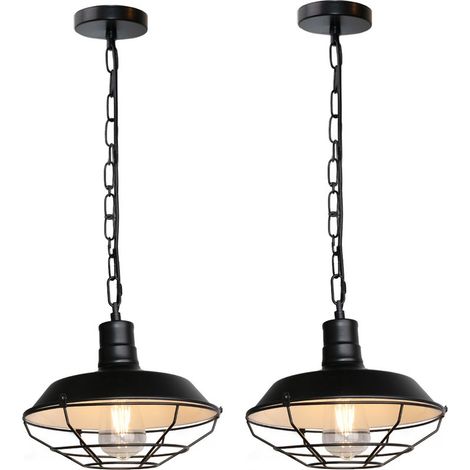2PCS Lampe À Suspension Vintage Lustre En Fer Métallique Suspension Lustre Rétro Suspension Luminaire Antique Noire 26CM (1/5)