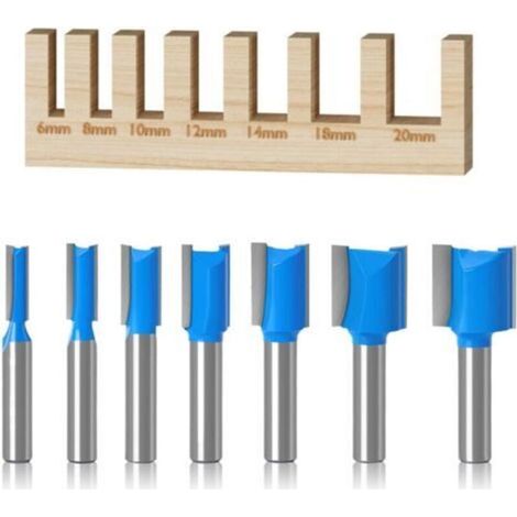 (6 mm/8 mm/10 mm/12 mm/14 mm/18 mm/20 mm)7 pièces Fraises pour Défonceuses a Bois, Fraises Droites à Tige de 8 mm, Outils de Travail du Bois, Fraises à Défoncer en Carbure Double Cannelure (1/4)