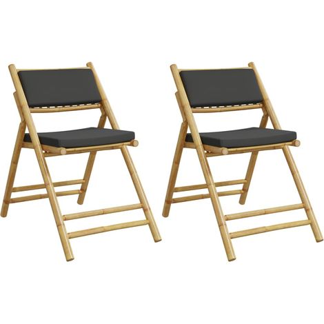 Chaises de bistro pliantes lot de 2 coussins gris foncé bambou (1/5)