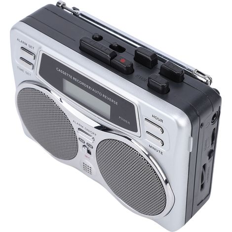 Lecteur de cassettes multifonctionnel avec haut-parleur, prise casque, horloge numérique, minuterie, microphone intégré, enregistreur radio rétro AM FM (1/5)