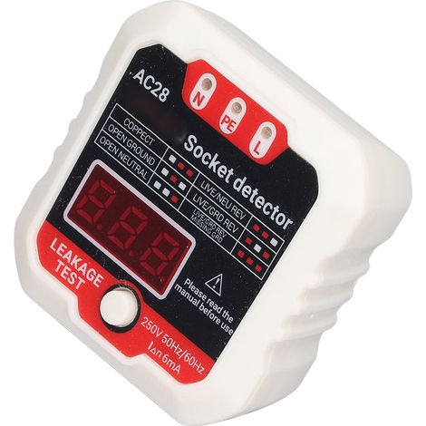 Testeur de prise électrique avec affichage numérique LCD, détecteur de phase, fil de terre, polarité et courant de fuite électrique (prise UE 220 V) (1/5)