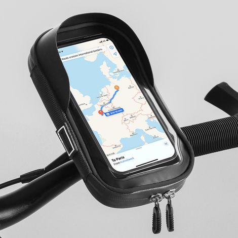 Support de téléphone étanche pour vélo et sacoche de guidon — Compatible avec les écrans tactiles, rotation à 360°, avec protection contre la pluie et espace de rangement  convient aux smartphones jus (1/3)