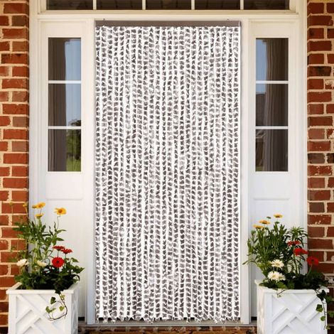 Rideau anti-mouches taupe et blanc 100x230 cm chenille (1/5)