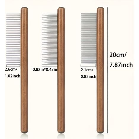 Peigne à manche en bois confortable pour chats et chiens - Dents en acier inoxydable, adapté aux poils longs et courts, outils de beauté pour animaux de compagnie, peignes en acier inoxydable (1/5)