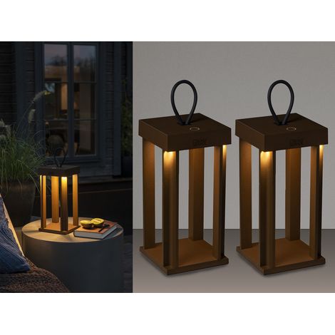 2er Set LED Outdoor Laternen per USB aufladbar für Boden & Tisch, Rost Höhe 42cm (1/5)