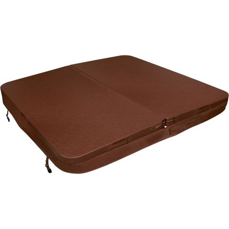 Copertura per vasca idromassaggio 2.1m x 2.1m quadrato Marrone Resistente alle intemperie Pelle PVC zincato Resistente alle fiamme UV Muffa 4 x Cinghie di chiusura con chiavi 6 x Maniglie di sollevame (1/5)