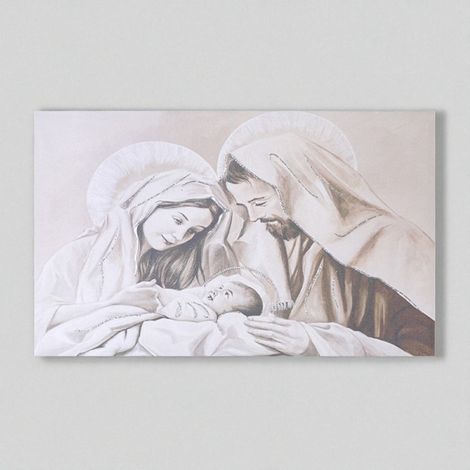 Quadro in tela 50x100 cm tema Sacra Famiglia con particolari a rilievo (1/5)