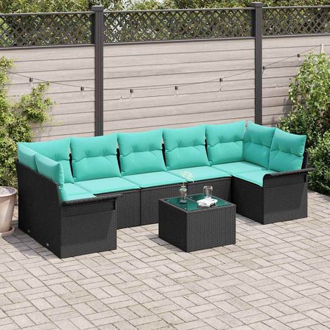 Ensemble de canapé de jardin 8 pcs Noir et turquoise polyrotin vidaXL (1/5)