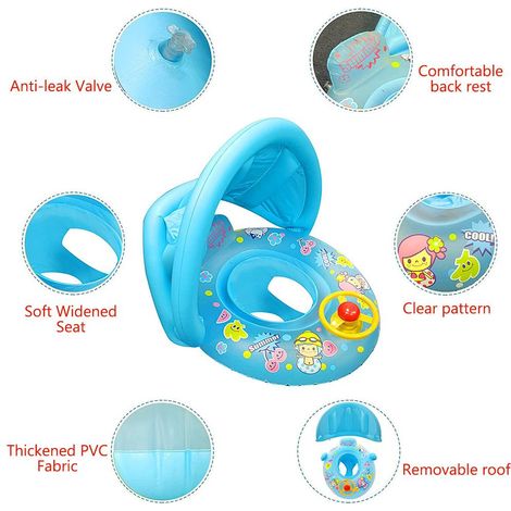 Bouée siège bébé flottant avec ombrelle anti-UV - Cercle de natation gonflable pour enfants - Aide à l'apprentissage de la nage