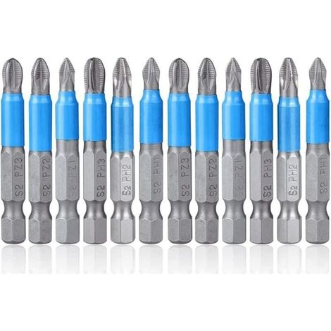 12Pcs Embouts de Tournevis à Tête Cruciforme Magnétique Embout Visseuse Phillips Antidérapante 50mm Hex Tige Embout Vissage Magnétique PH1 PH2 PH3 PZ1 PZ2 PZ3 pour Tournevis Électriques à Main (1/5)