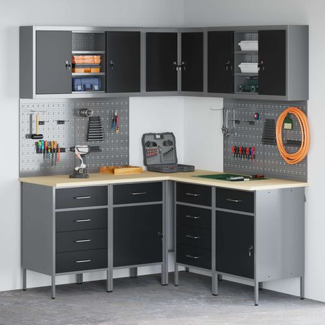 Arbeitsschrankset mit Schubladen 12 pcs Schwarz und Grau (1/5)