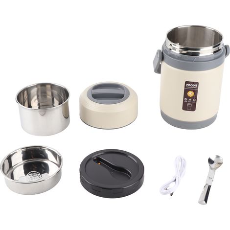 Marmite Thermique Électrique Portable 2L Acier Inoxydable 304 Isotherme Récipient Alimentaire Beige pour Bureau Voyage (1/4)
