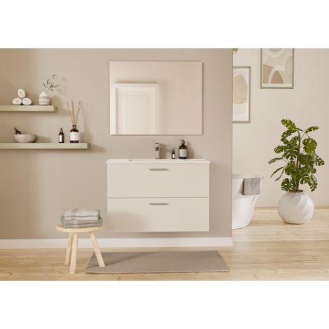 Meuble de salle de bain MINAO 80 en kit - 2 tiroirs - Blanc Brillant - Faible profondeur