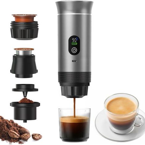 Tragbare 3-in-1-Espressomaschine – Selbstheizend – Wiederaufladbar – Grau (1/4)